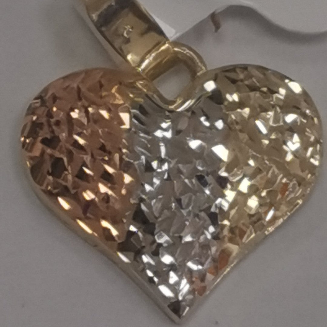 DIJE TEJIDO CORAZON LABRADO COMBINADO 14K 1.2 GR (NUEVO)