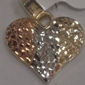 DIJE TEJIDO CORAZON LABRADO COMBINADO 14K 1.2 GR (NUEVO)