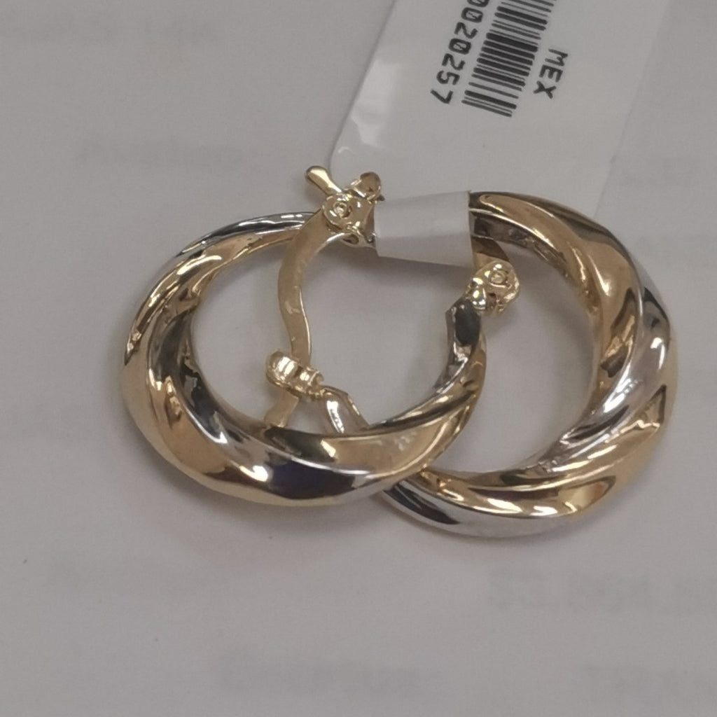 ARETES TEJIDO ARRACADA TRENZADA COMBINADA 14K 1.9 GR (NUEVO)