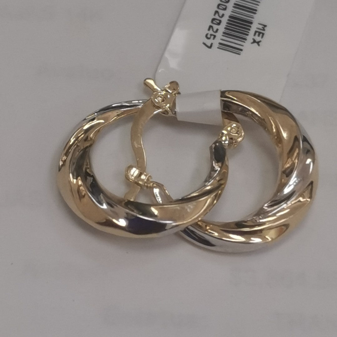 ARETES TEJIDO ARRACADA TRENZADA COMBINADA 14K 1.9 GR (NUEVO)