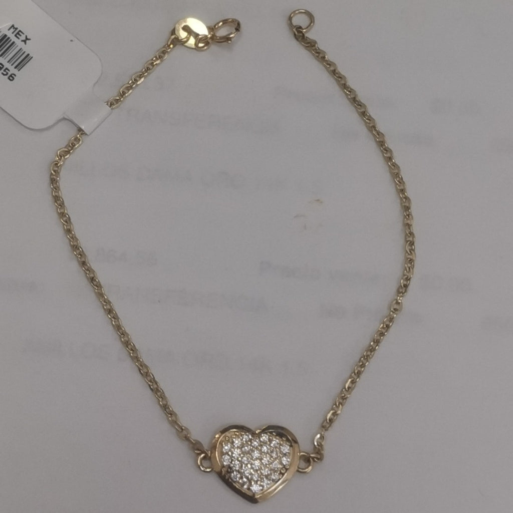 PULSERA TEJIDO ESPECIAL C CORAZON CIRCONIAS 14K 18 CM 2 GR (NUEVO)