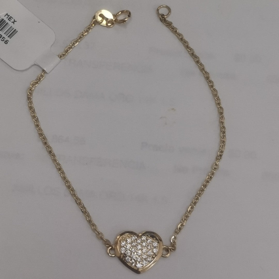 PULSERA TEJIDO ESPECIAL C CORAZON CIRCONIAS 14K 18 CM 2 GR (NUEVO)