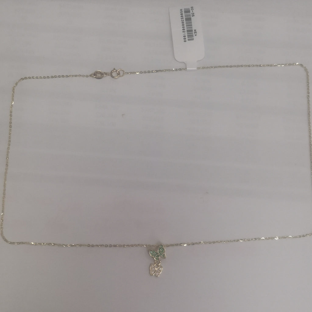 CADENA TEJIDO GARGANTILLA CON DIJE MARIPOSAS CIRCONIAS Y PIEDRAS DE COLOR 14K 45 CM 2 GR (NUEVO)
