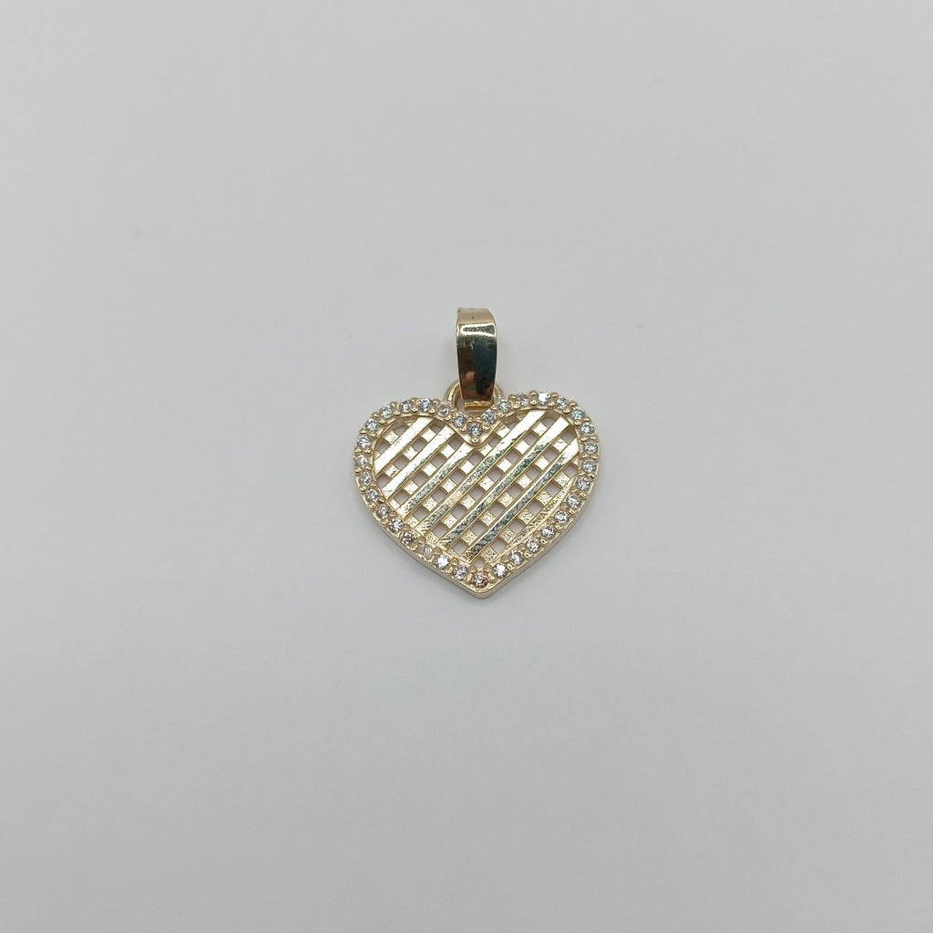 DIJE TEJIDO CORAZON CON CERCO DE CIRCONIAS 14K 1.2 GR (NUEVO)
