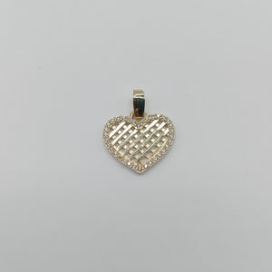DIJE TEJIDO CORAZON CON CERCO DE CIRCONIAS 14K 1.2 GR (NUEVO)