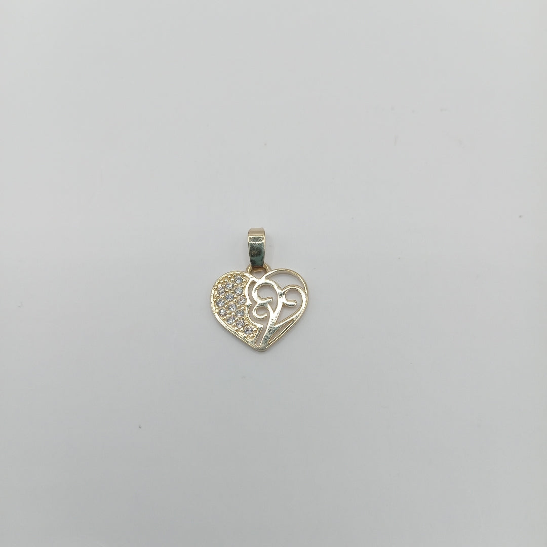 DIJE TEJIDO CORAZON CON CIRCONIAS Y ARBOL DE LA VIDA 14K 0.8 GR (NUEVO)