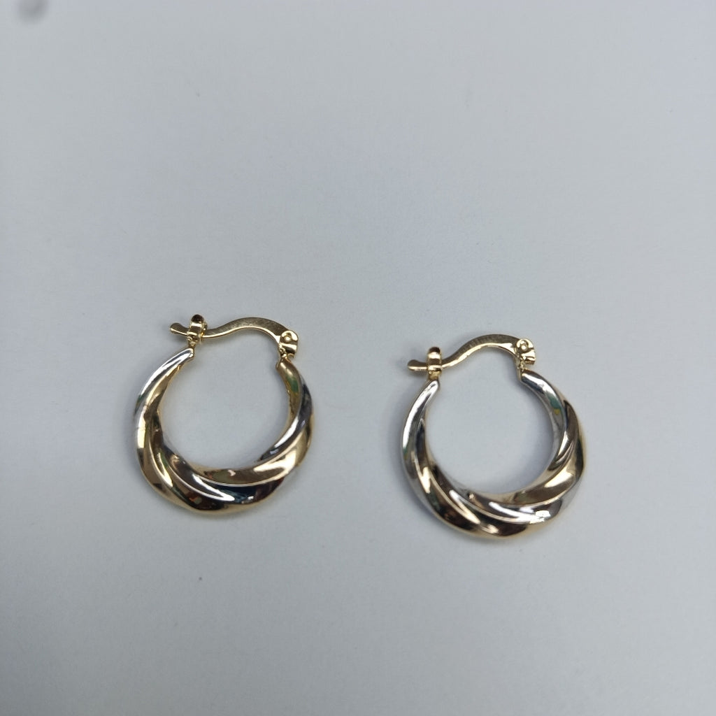 ARETES TEJIDO ARRACADA TRENZADA COMBINADA 14K 1.8 GR (NUEVO)