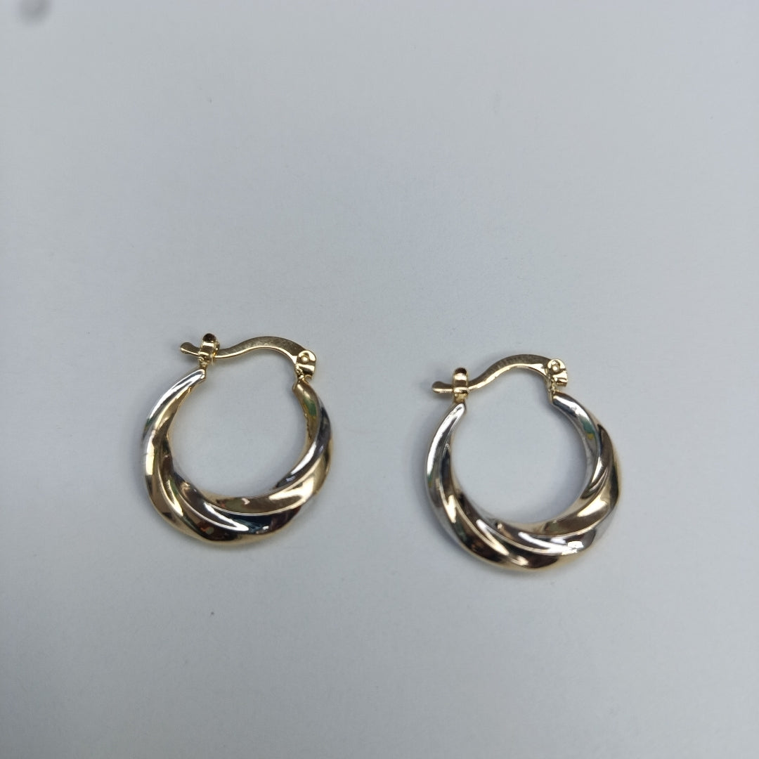 ARETES TEJIDO ARRACADA TRENZADA COMBINADA 14K 1.8 GR (NUEVO)