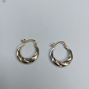ARETES TEJIDO ARRACADA TRENZADA COMBINADA 14K 1.8 GR (NUEVO)