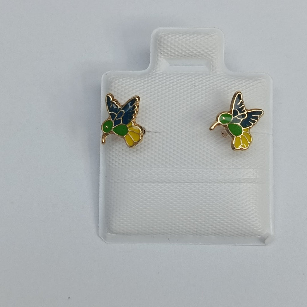BROQUELES BROQUEL FIG COLIBRI ESMALTE VERDE 14K 0.2138 GR (NUEVO)