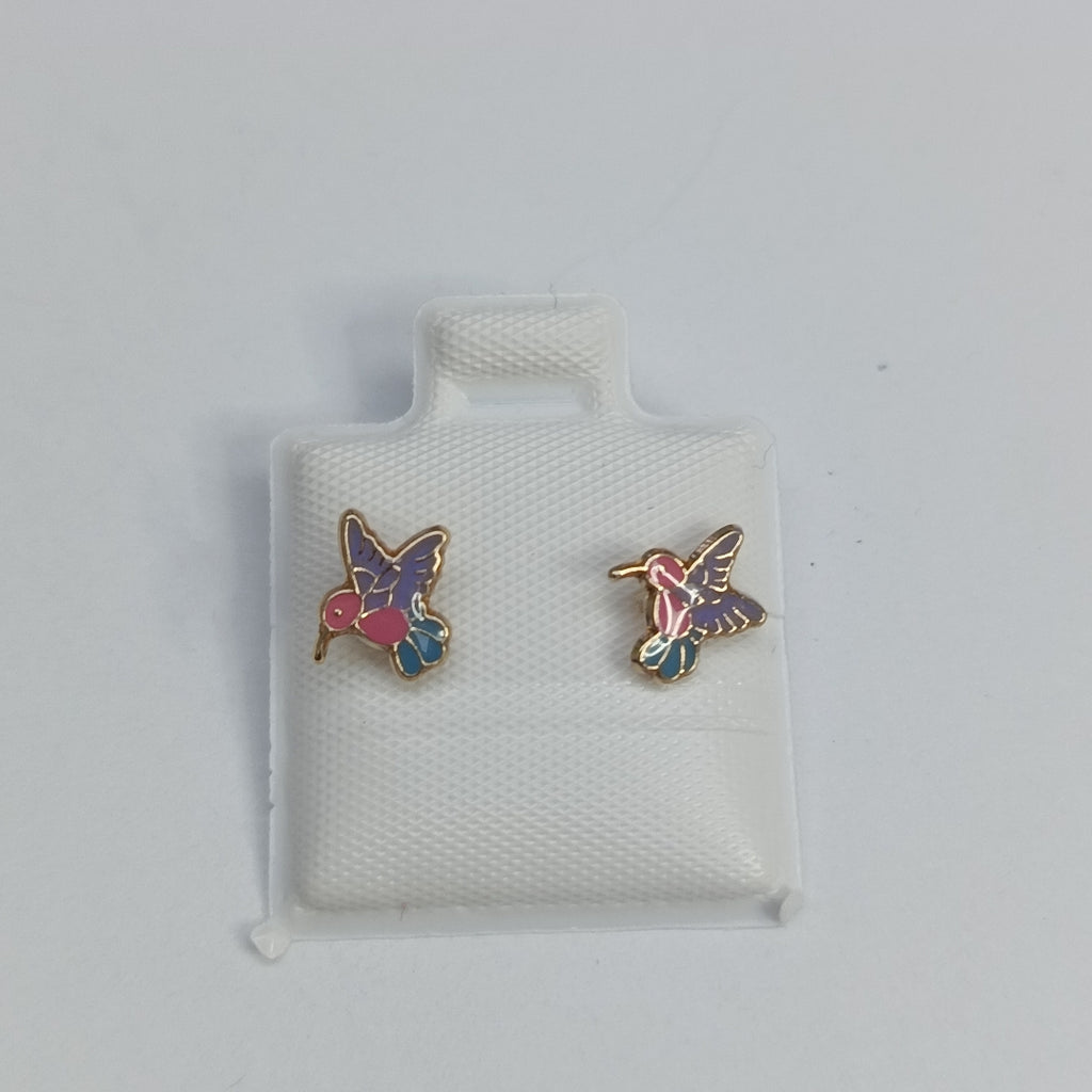 BROQUELES BROQUEL FIG COLIBRI ESMALTE ROSA 14K 0.2138 GR (NUEVO)