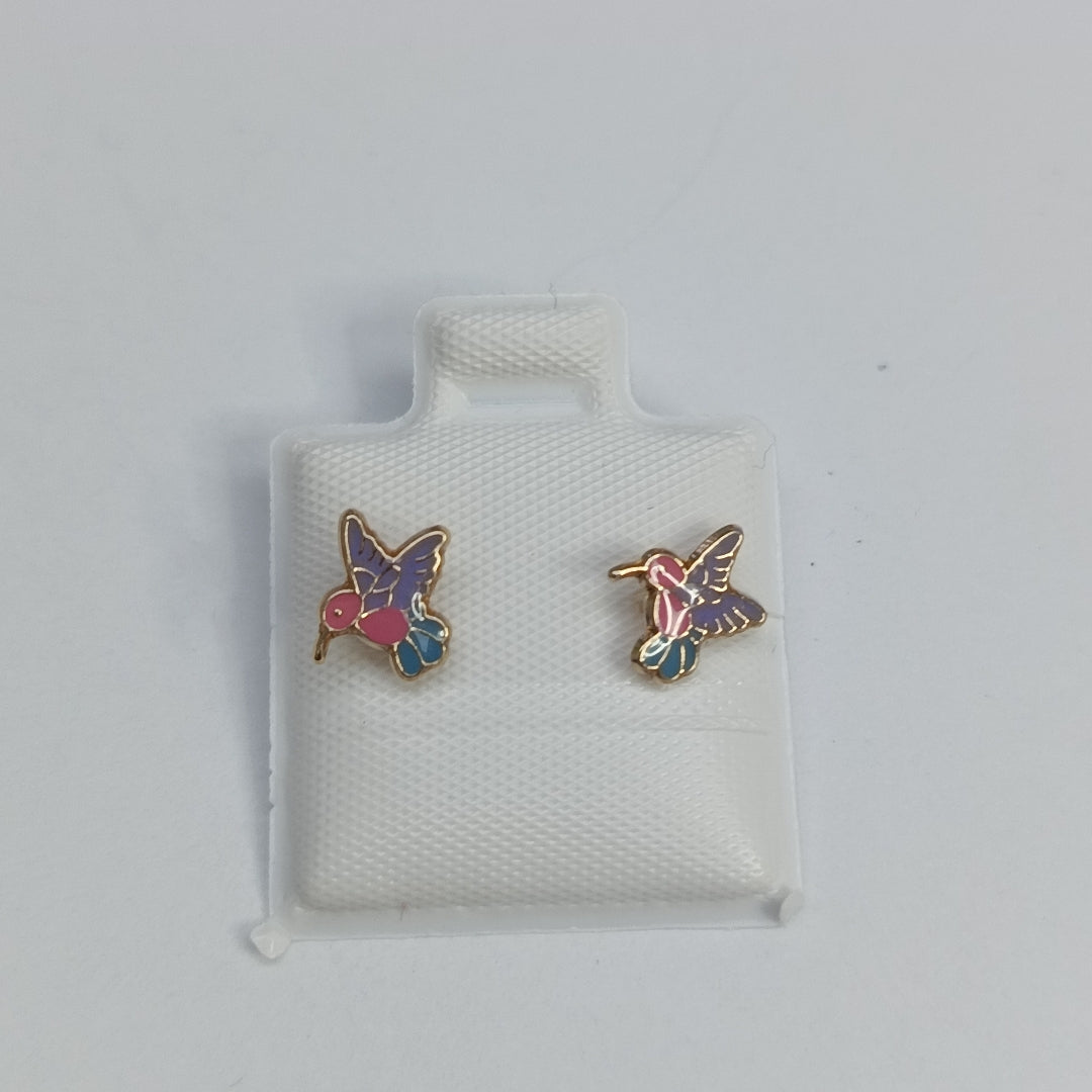 BROQUELES BROQUEL FIG COLIBRI ESMALTE ROSA 14K 0.2138 GR (NUEVO)
