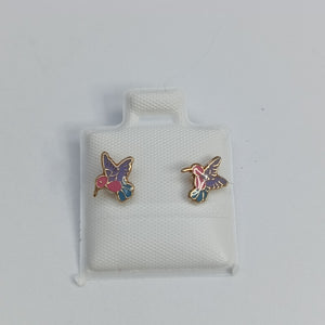 BROQUELES BROQUEL FIG COLIBRI ESMALTE ROSA 14K 0.2138 GR (NUEVO)