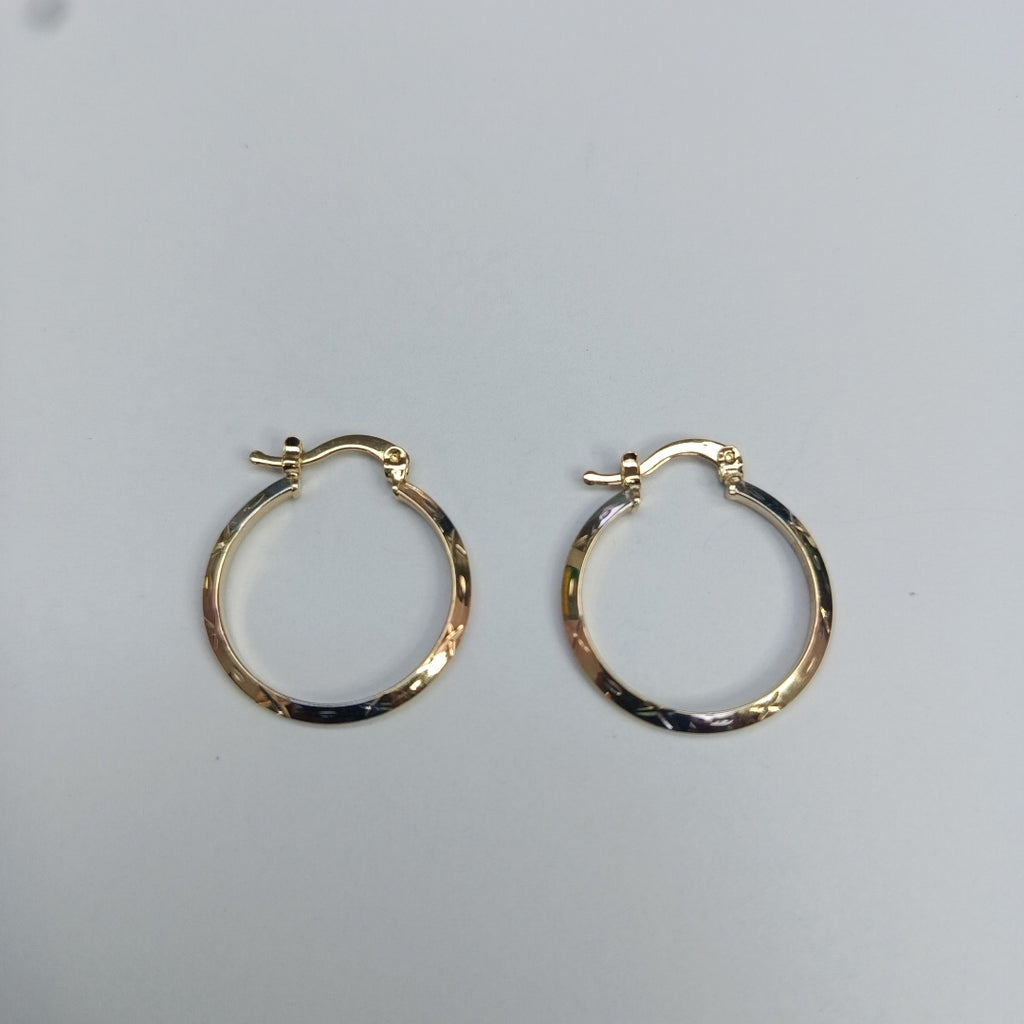 ARETES TEJIDO ARRACADAS BISELADAS COMBINADAS 14K 1.4 GR (NUEVO)