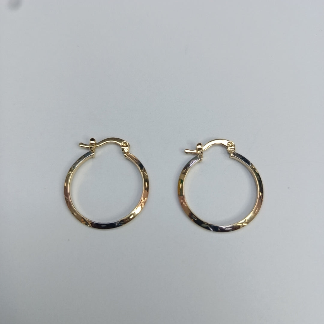ARETES TEJIDO ARRACADAS BISELADAS COMBINADAS 14K 1.4 GR (NUEVO)