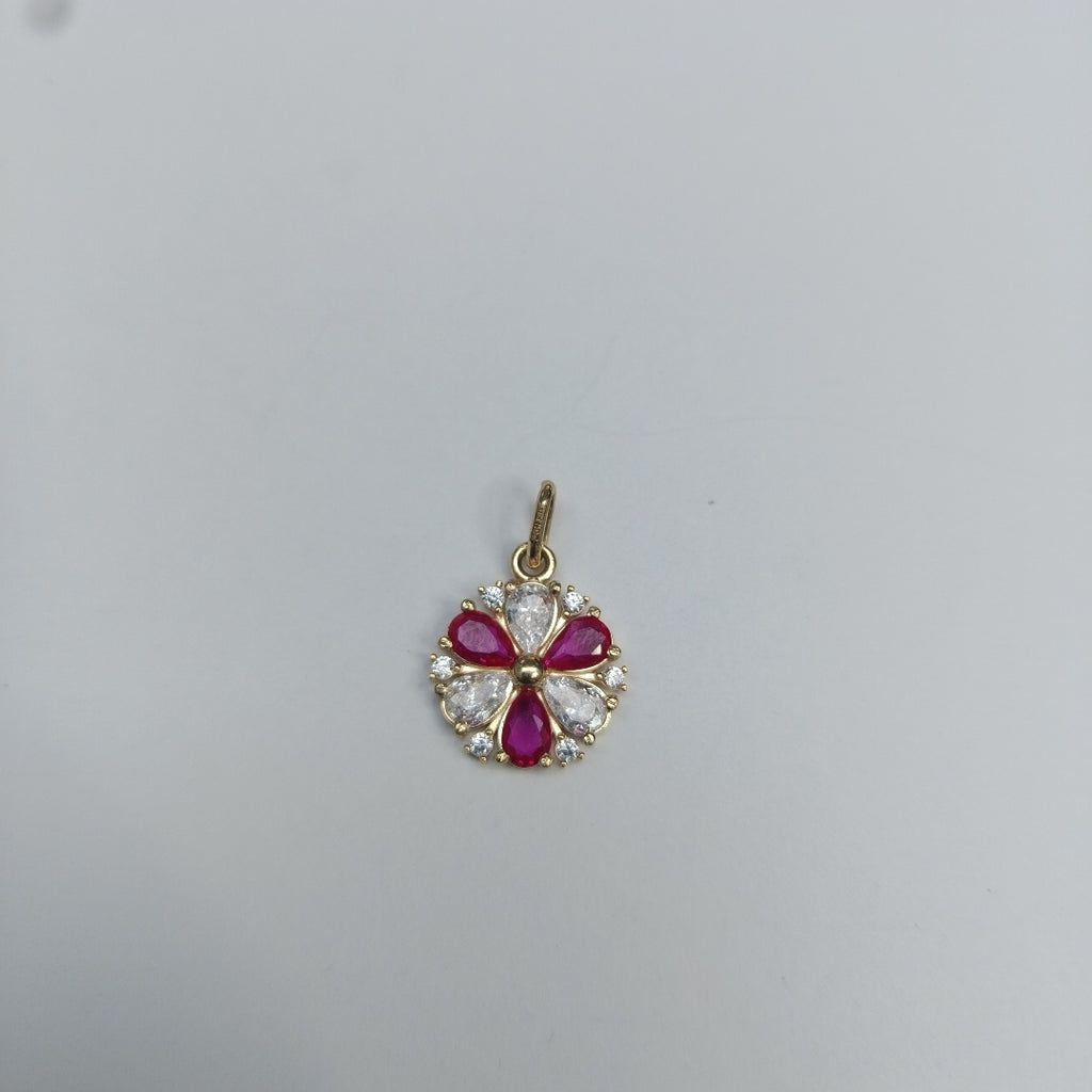 DIJE FLOR CIRCONIAS Y PIEDRAS DE COLOR 14K 2.8 GR (NUEVO)