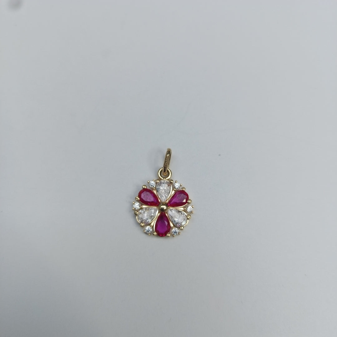 DIJE FLOR CIRCONIAS Y PIEDRAS DE COLOR 14K 2.8 GR (NUEVO)