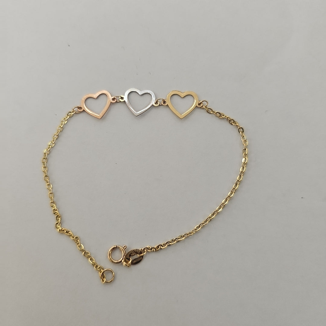 PULSERA ESPECIAL CON CORAZONES 14K 18 CM 1.3 GR (NUEVO)