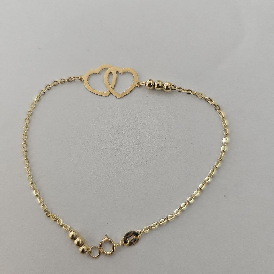 PULSERA TEJIDO ESPECIAL C CORAZONES 14K 18 CM 1.7 GR (NUEVO)
