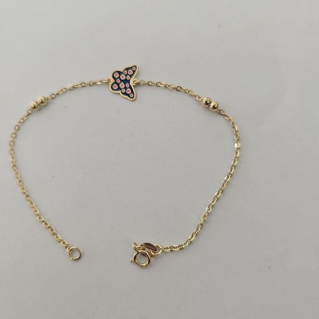 PULSERA TEJIDO ESPECIAL MARIPOSA CON ESMALTE 14K 18 CM 1.8 GR (NUEVO)