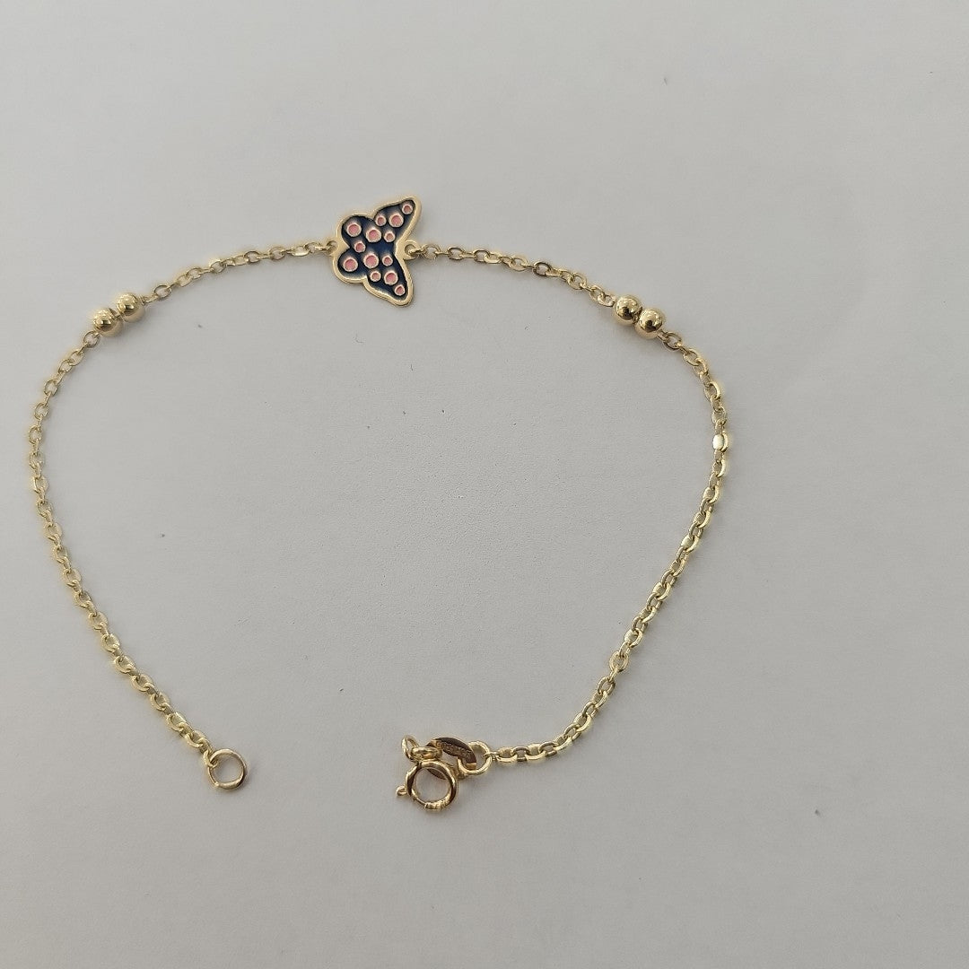 PULSERA TEJIDO ESPECIAL MARIPOSA CON ESMALTE 14K 18 CM 1.8 GR (NUEVO)