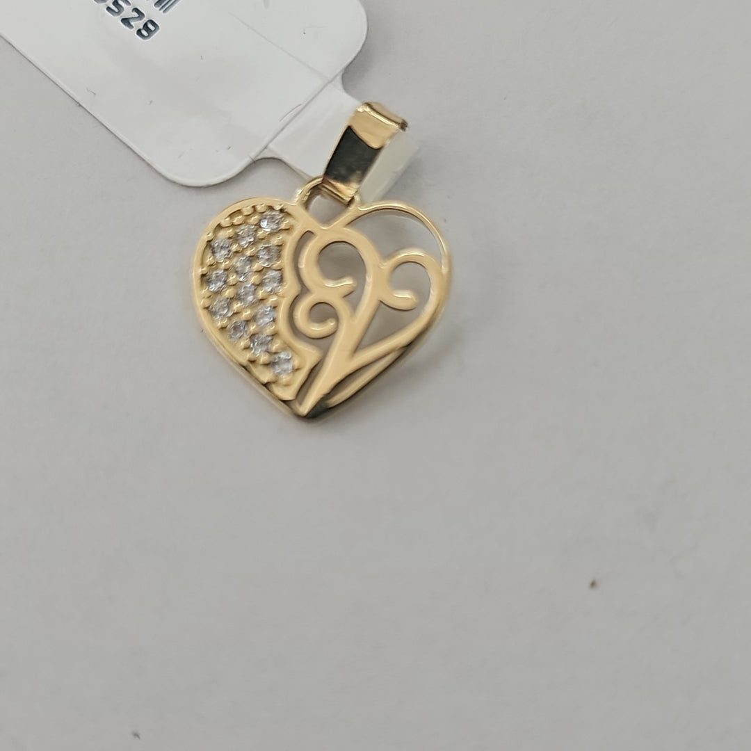 DIJE TEJIDO CORAZON CON CIRCONIAS Y ARBOL DE LA VIDA 14K 0.8 GR (NUEVO)