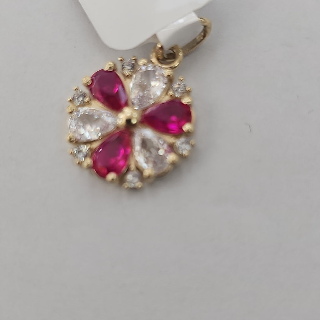 DIJE FLOR CIRCONIAS Y PIEDRAS DE COLOR 14K 2.8 GR (NUEVO)