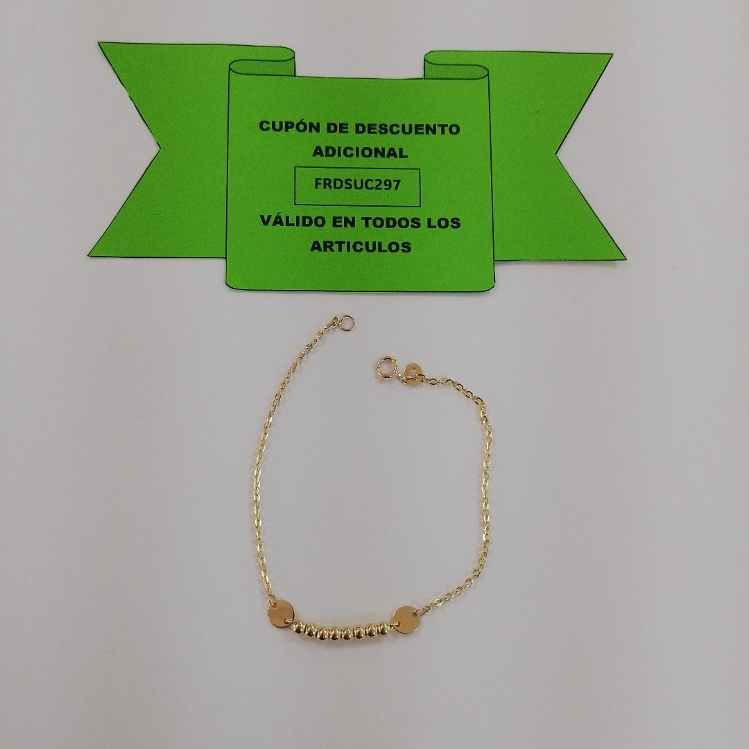 PULSERA TEJIDO ESPECIAL CON BOLITAS 14K 18 CM 1.8 GR (NUEVO)