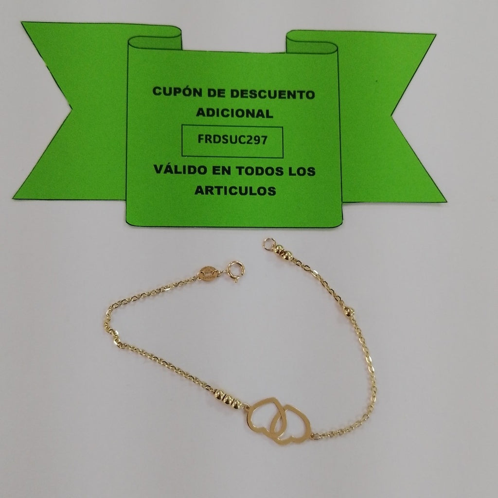 PULSERA TEJIDO ESPECIAL C CORAZONES 14K 18 CM 1.7 GR (NUEVO)