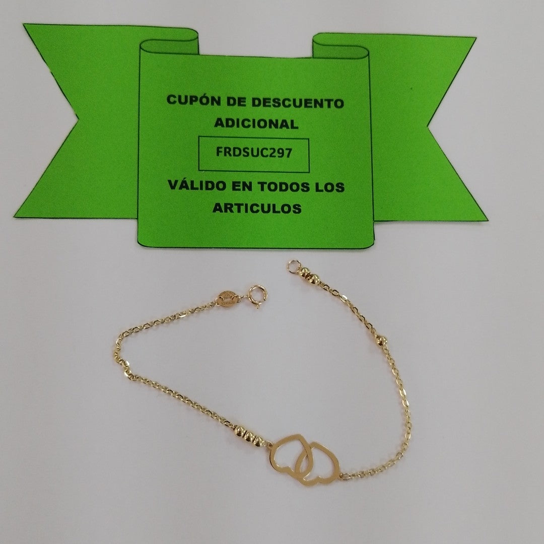 PULSERA TEJIDO ESPECIAL C CORAZONES 14K 18 CM 1.7 GR (NUEVO)