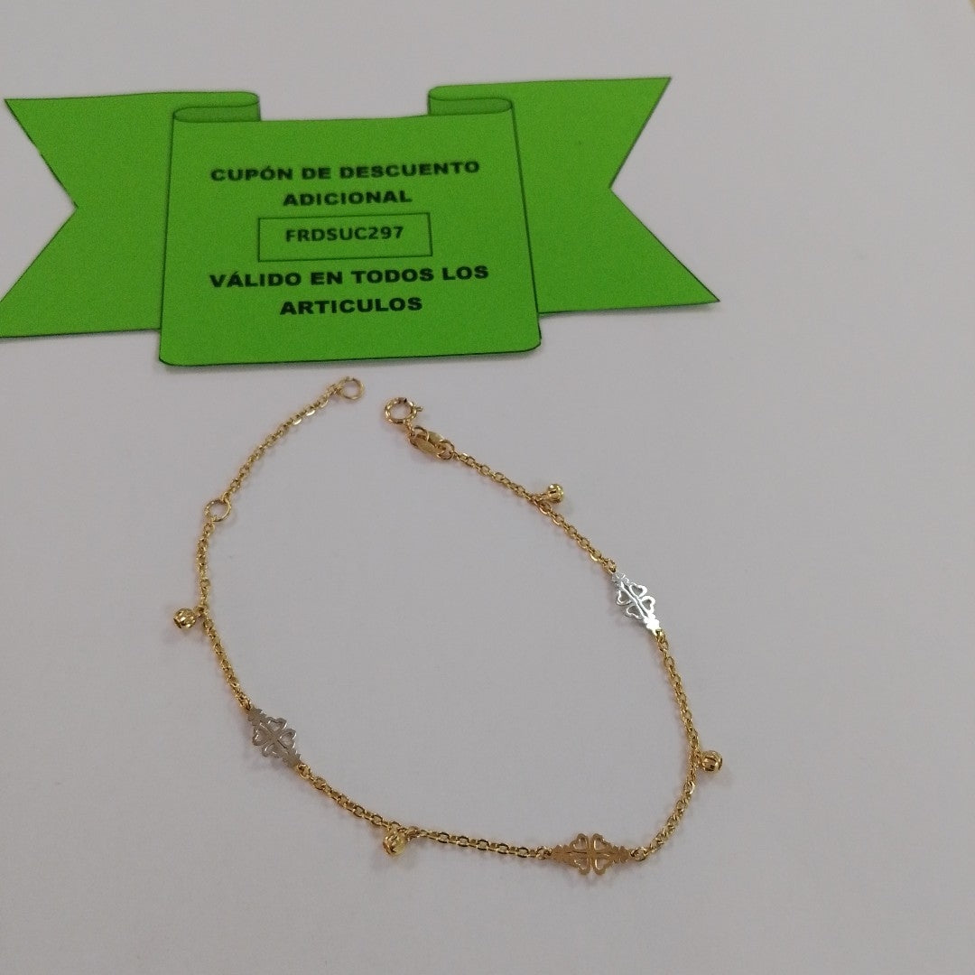 PULSERA ESPECIAL CON TREBOL 14K 18 CM 1.8 GR (NUEVO)