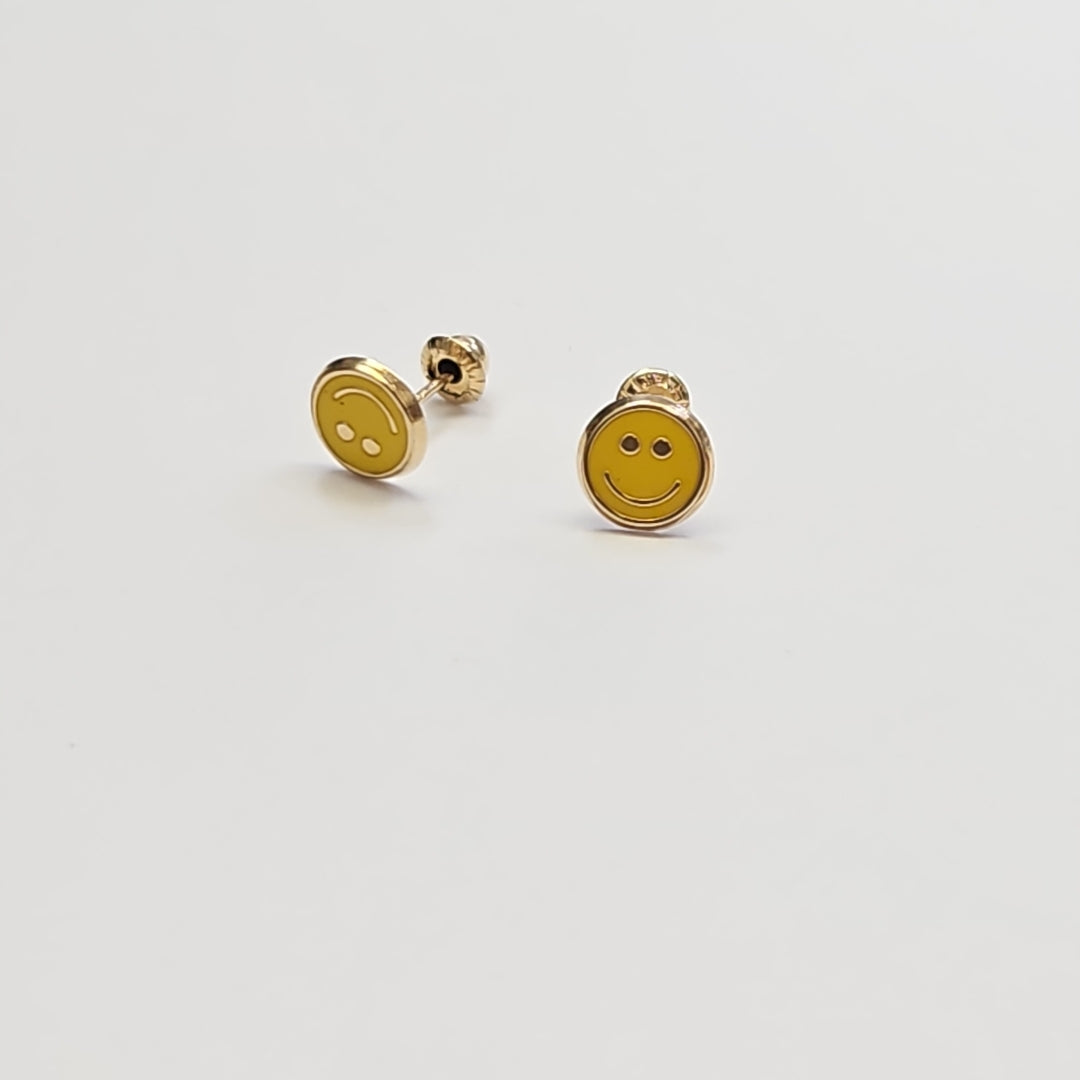 BROQUELES BROQUEL FIG SONRISA ESMALTE AMARILLO 14K 0.2074 GR (NUEVO)