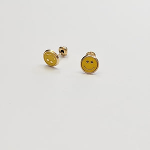 BROQUELES BROQUEL FIG SONRISA ESMALTE AMARILLO 14K 0.2074 GR (NUEVO)