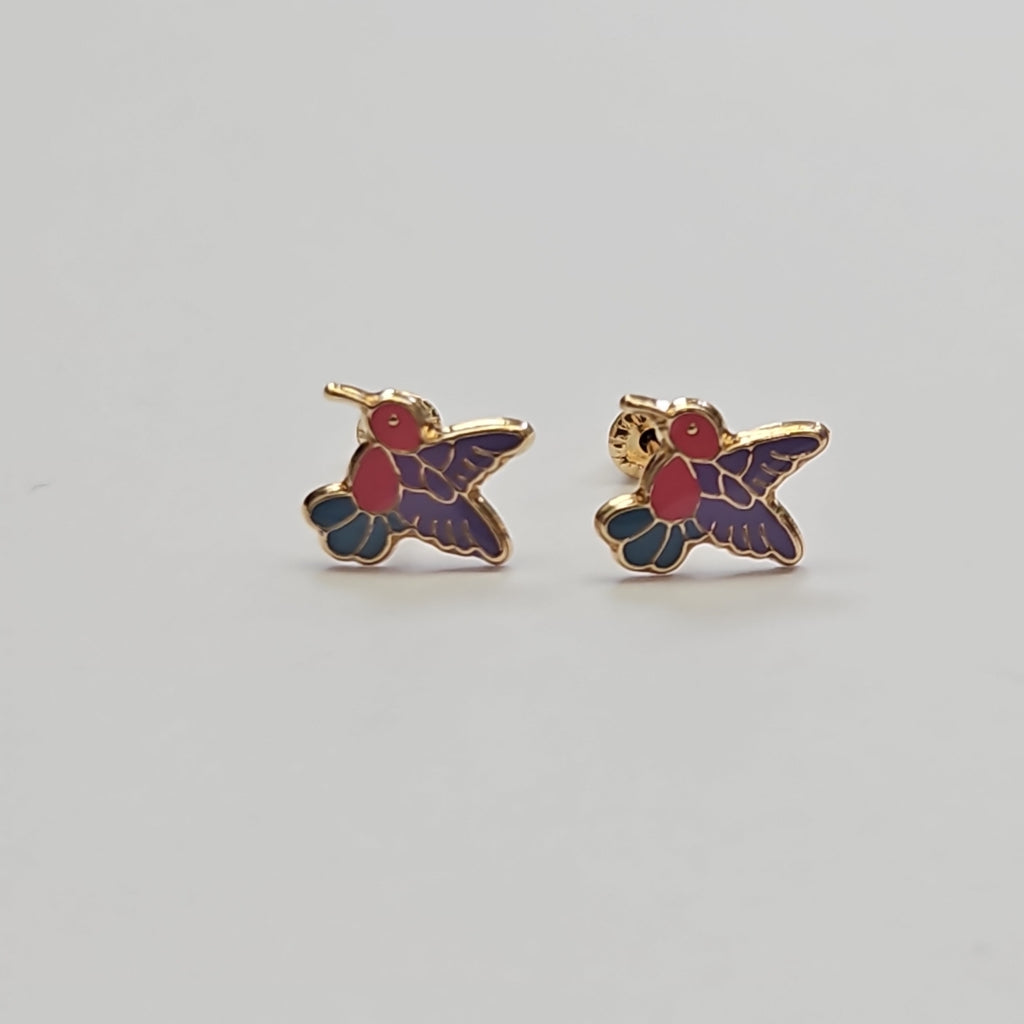 BROQUELES BROQUEL FIG COLIBRI ESMALTE ROSA 14K 0.2138 GR (NUEVO)