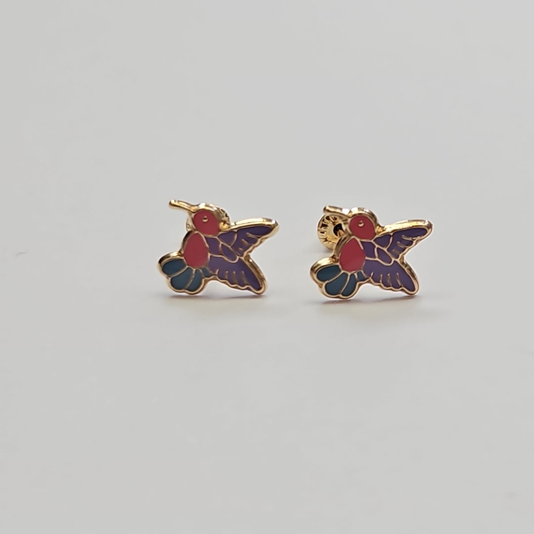 BROQUELES BROQUEL FIG COLIBRI ESMALTE ROSA 14K 0.2138 GR (NUEVO)
