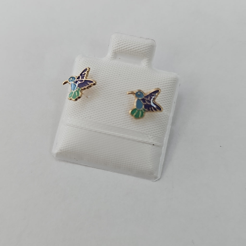 BROQUELES BROQUEL FIG COLIBRI ESMALTE AZUL 14K 0.2138 GR (NUEVO)