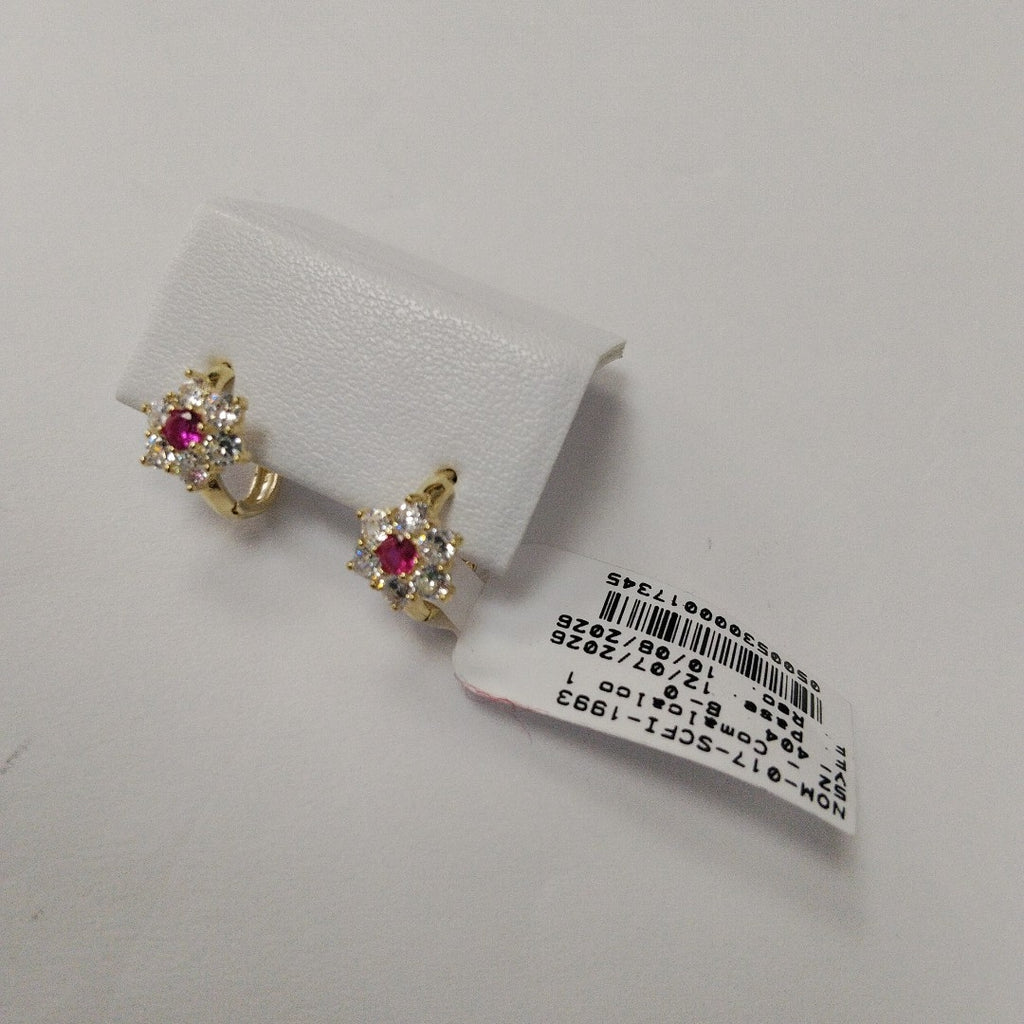 ARETES HUGGIES CON CIRCONIAS Y PIEDRA DE COLOR 14K 1.8 GR (NUEVO)
