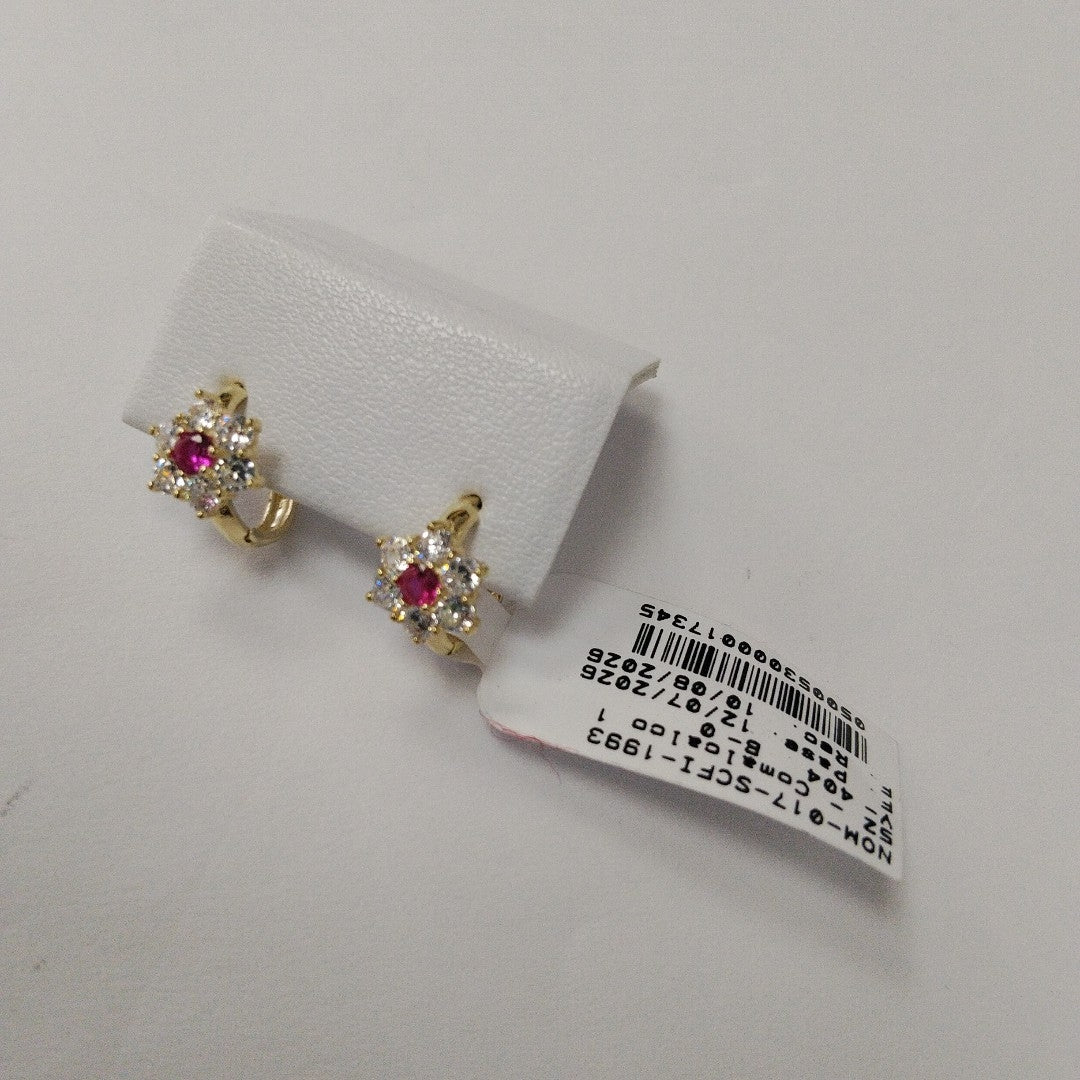 ARETES HUGGIES CON CIRCONIAS Y PIEDRA DE COLOR 14K 1.8 GR (NUEVO)