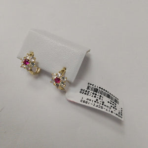 ARETES HUGGIES CON CIRCONIAS Y PIEDRA DE COLOR 14K 1.8 GR (NUEVO)