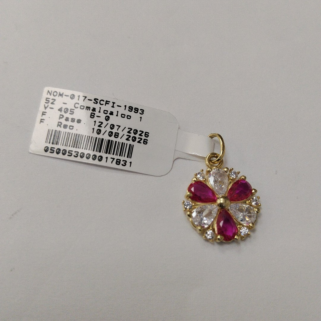 DIJE FLOR CIRCONIAS Y PIEDRAS DE COLOR 14K 2.7 GR (NUEVO)