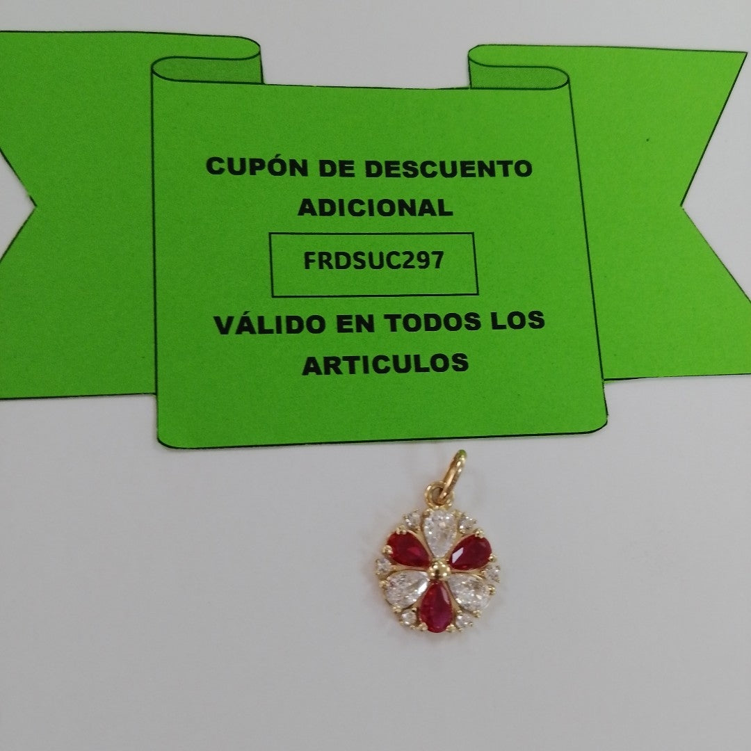DIJE FLOR CIRCONIAS Y PIEDRAS DE COLOR 14K 2.8 GR (NUEVO)