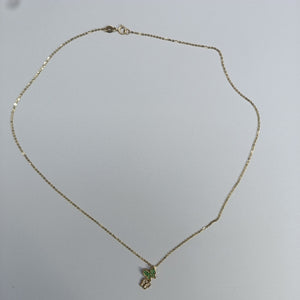 CADENA TEJIDO GARGANTILLA CON DIJE MARIPOSAS CIRCONIAS Y PIEDRAS DE COLOR 14K 45 CM 1.9 GR (NUEVO)