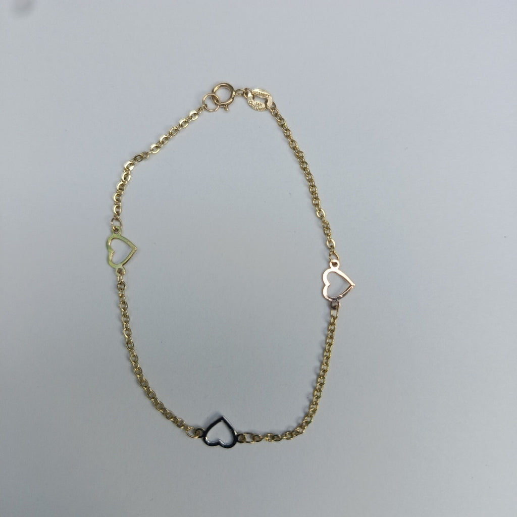PULSERA ESPECIAL CON CORAZONES 14K 18 CM 1.2 GR (NUEVO)