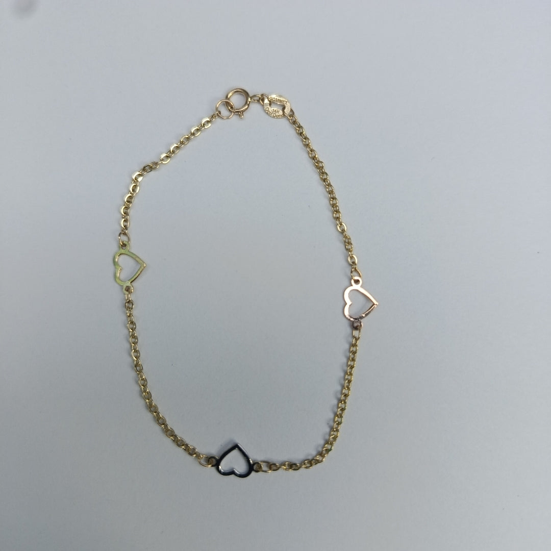 PULSERA ESPECIAL CON CORAZONES 14K 18 CM 1.2 GR (NUEVO)
