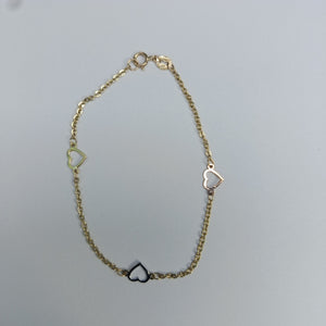 PULSERA ESPECIAL CON CORAZONES 14K 18 CM 1.2 GR (NUEVO)