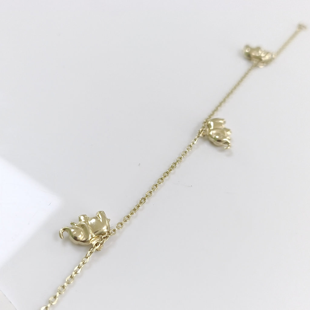 PULSERA ESPECIAL CON DIJES ELEFANTES 10K 18 CM 2.1 GR (NUEVO)