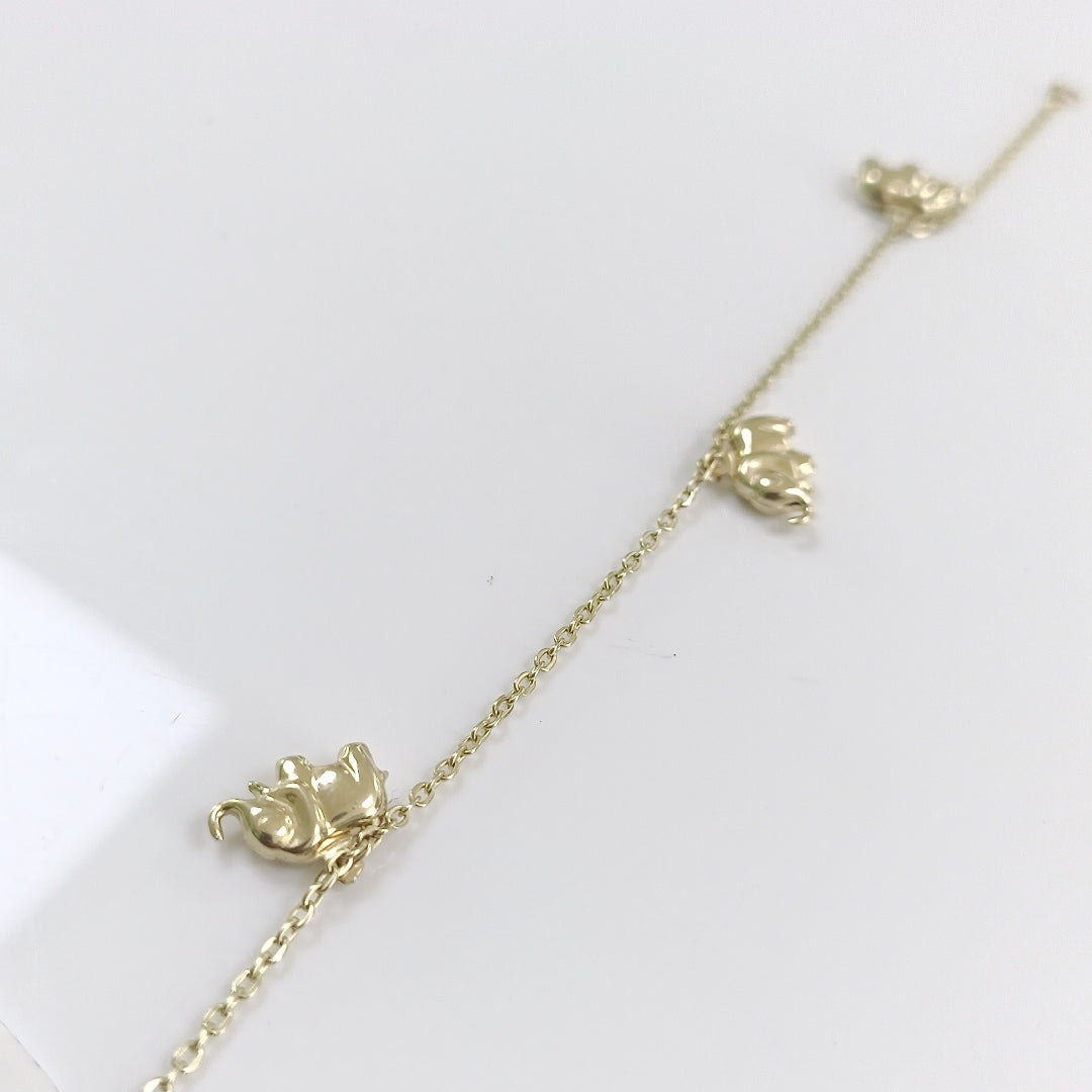 PULSERA ESPECIAL CON DIJES ELEFANTES 10K 18 CM 2.1 GR (NUEVO)