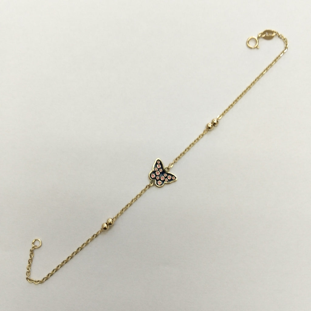 PULSERA TEJIDO ESPECIAL MARIPOSA CON ESMALTE 14K 18 CM 1.8 GR (NUEVO)