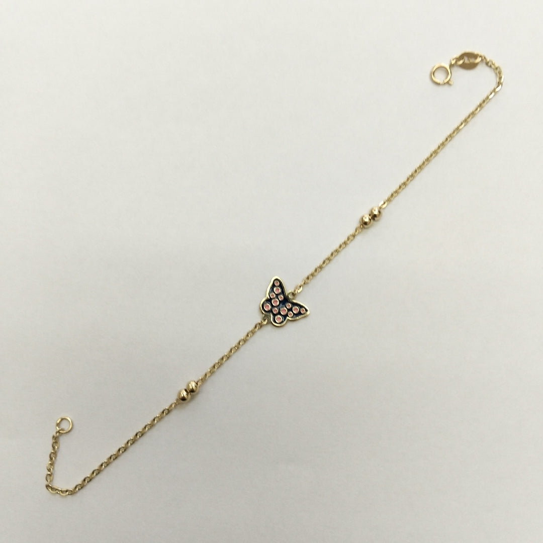 PULSERA TEJIDO ESPECIAL MARIPOSA CON ESMALTE 14K 18 CM 1.8 GR (NUEVO)