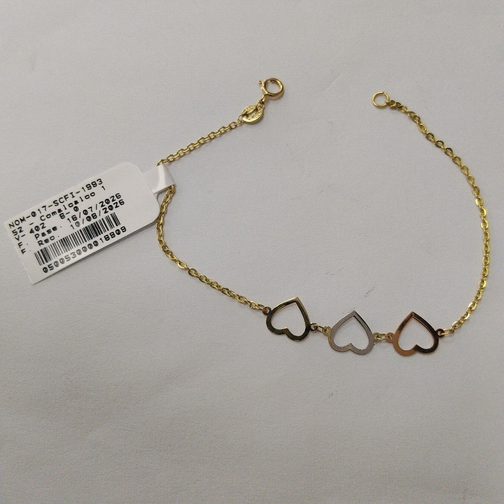 PULSERA ESPECIAL CON CORAZONES 14K 18 CM 1.3 GR (NUEVO)